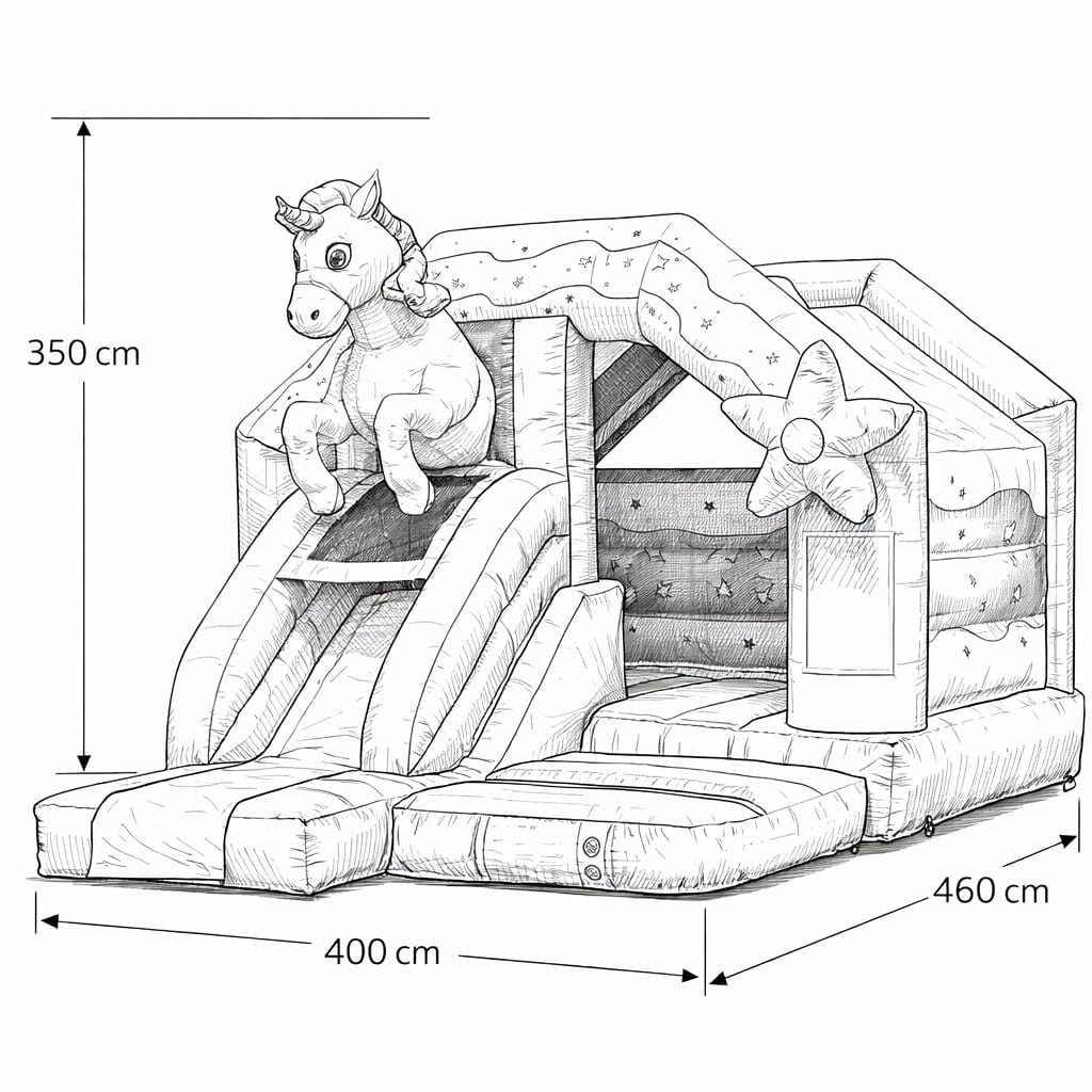 Hüpfburg JB Slide Combo Einhorn Technische Zeichnung