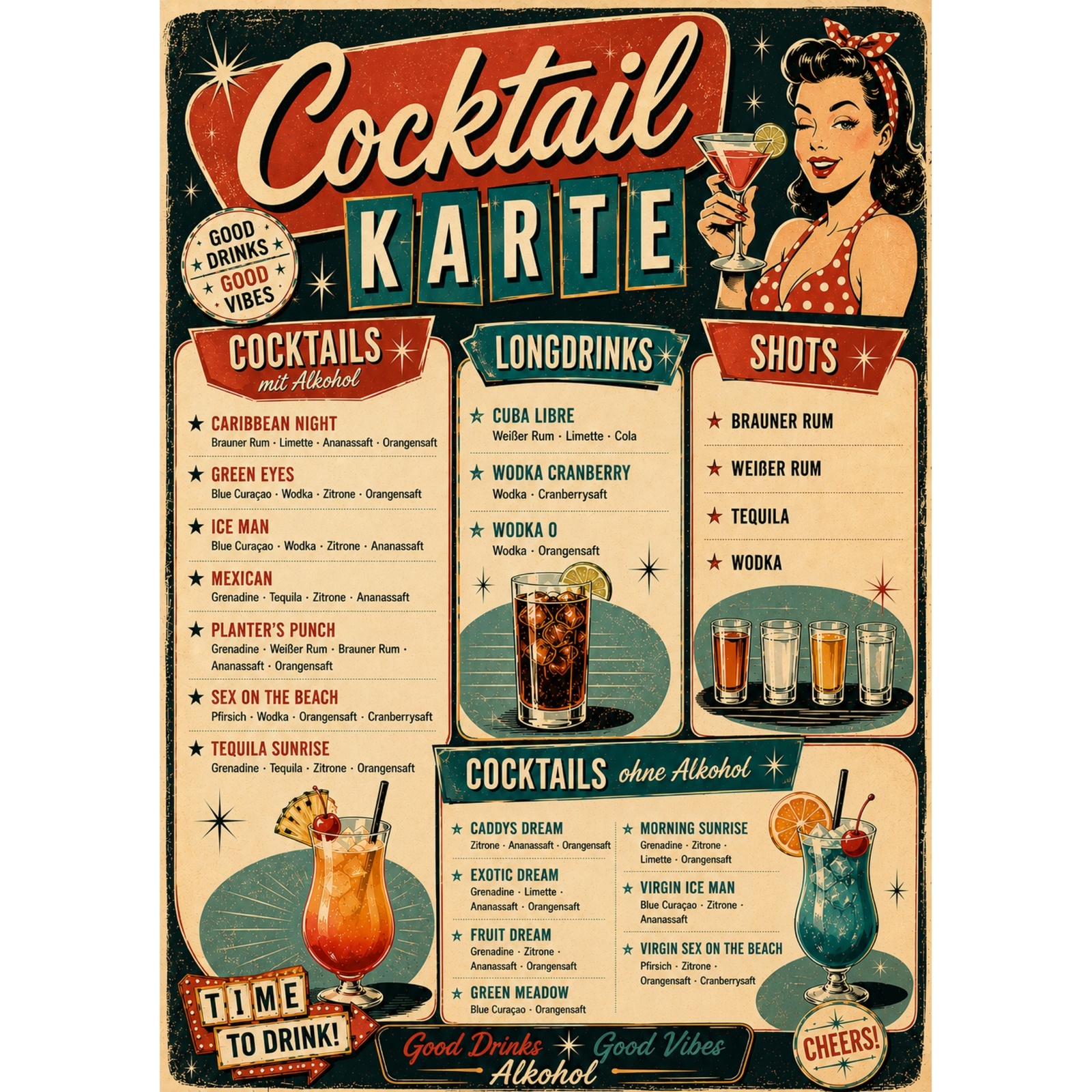 Cocktailkarte Retro Style Cocktailkarte