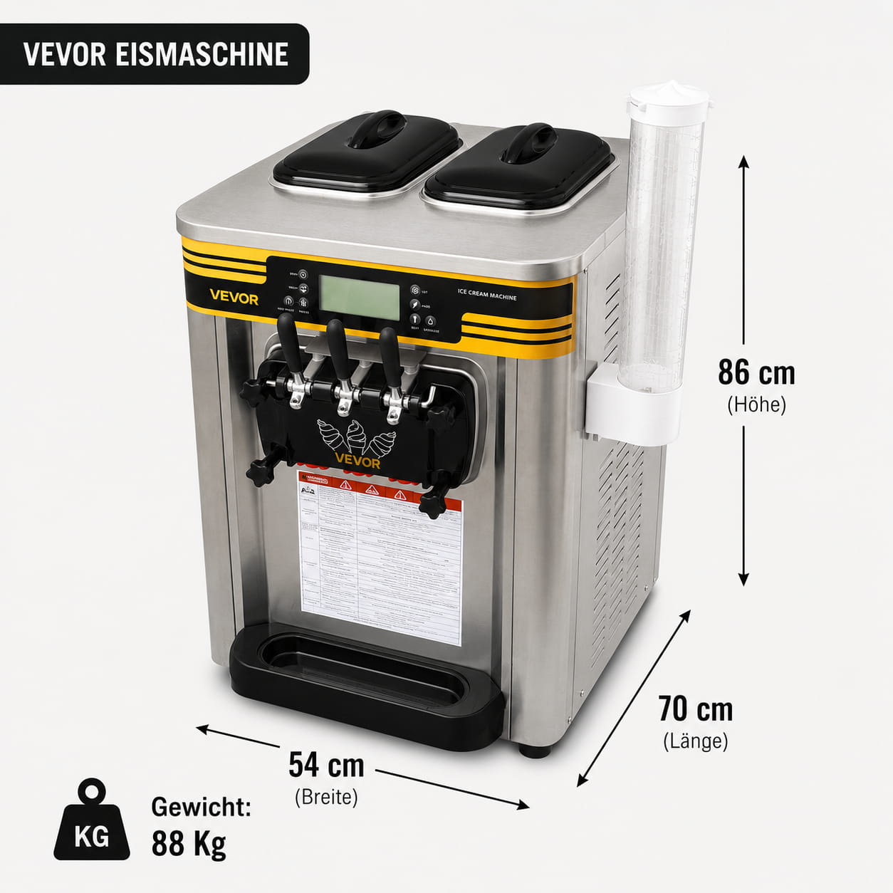 Vevor Softeismaschine 11 - Abmessungen Vevor Softeismaschine