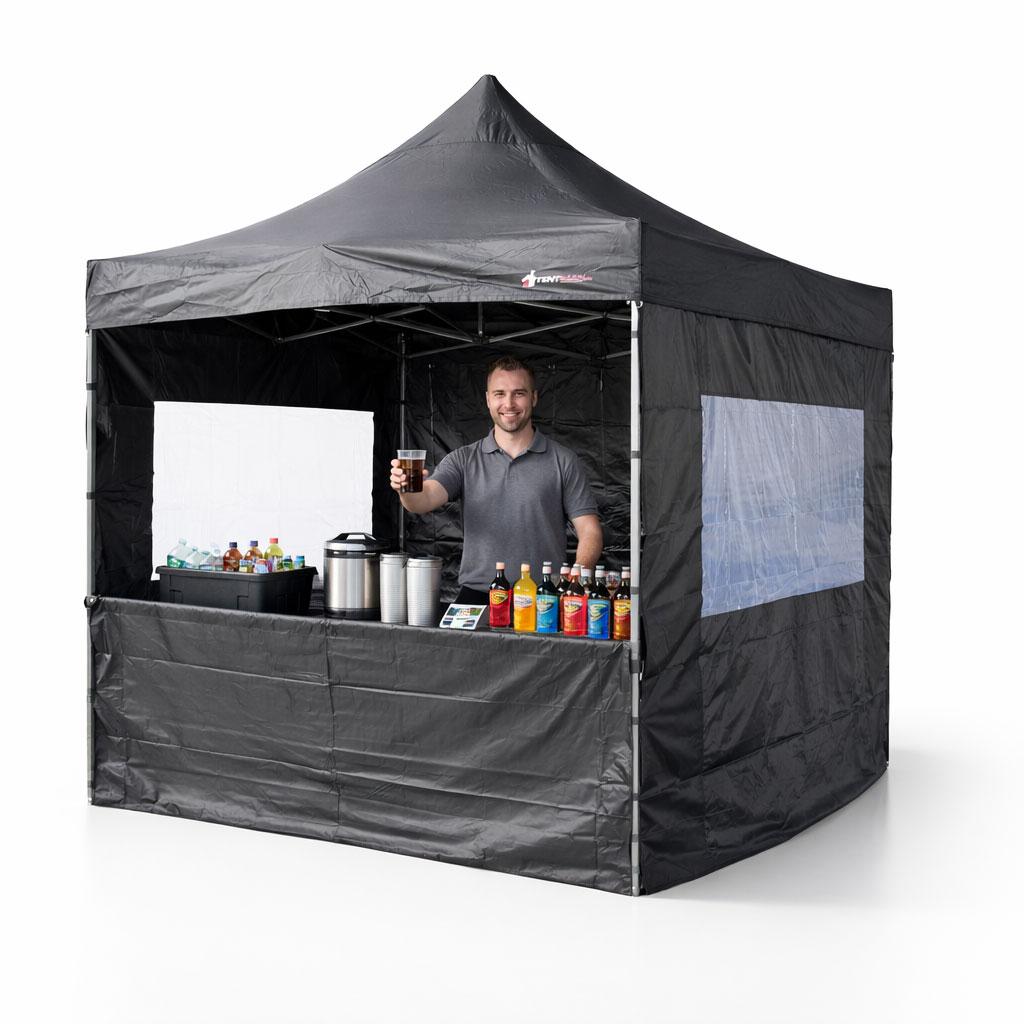 3x3m Verkaufsstand schwarz mit Verkäufer Faltzelt-Marktstand